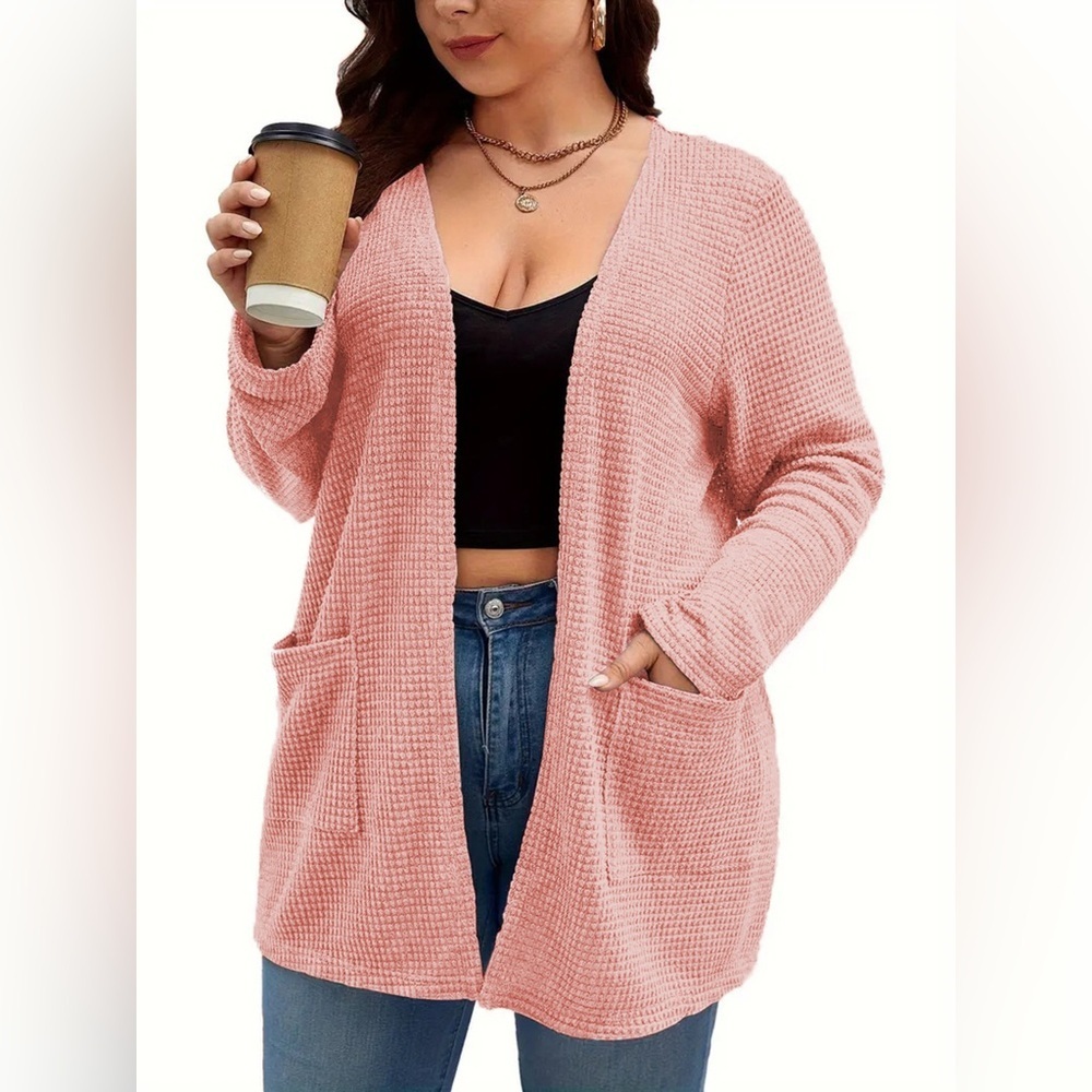 Plus Size Open Front Long Sleeve Knit Cardigan - Picture 9 of 10